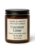 Aura & Amity Coconut Lime Soy Candle | Handpoured Scented Candle with Tropical Citrus Notes | Long-Lasting Clean-Burning Home Fragrance | Made in The USA
