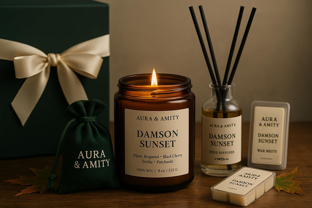 Aura & Amity Coco Madame Holiday Gift Set – Limited Edition Luxury Home Fragrance – 8 oz Soy Candle, 4 fl oz Room Spray, Wax Melts & Scented Bag – Handcrafted in The USA