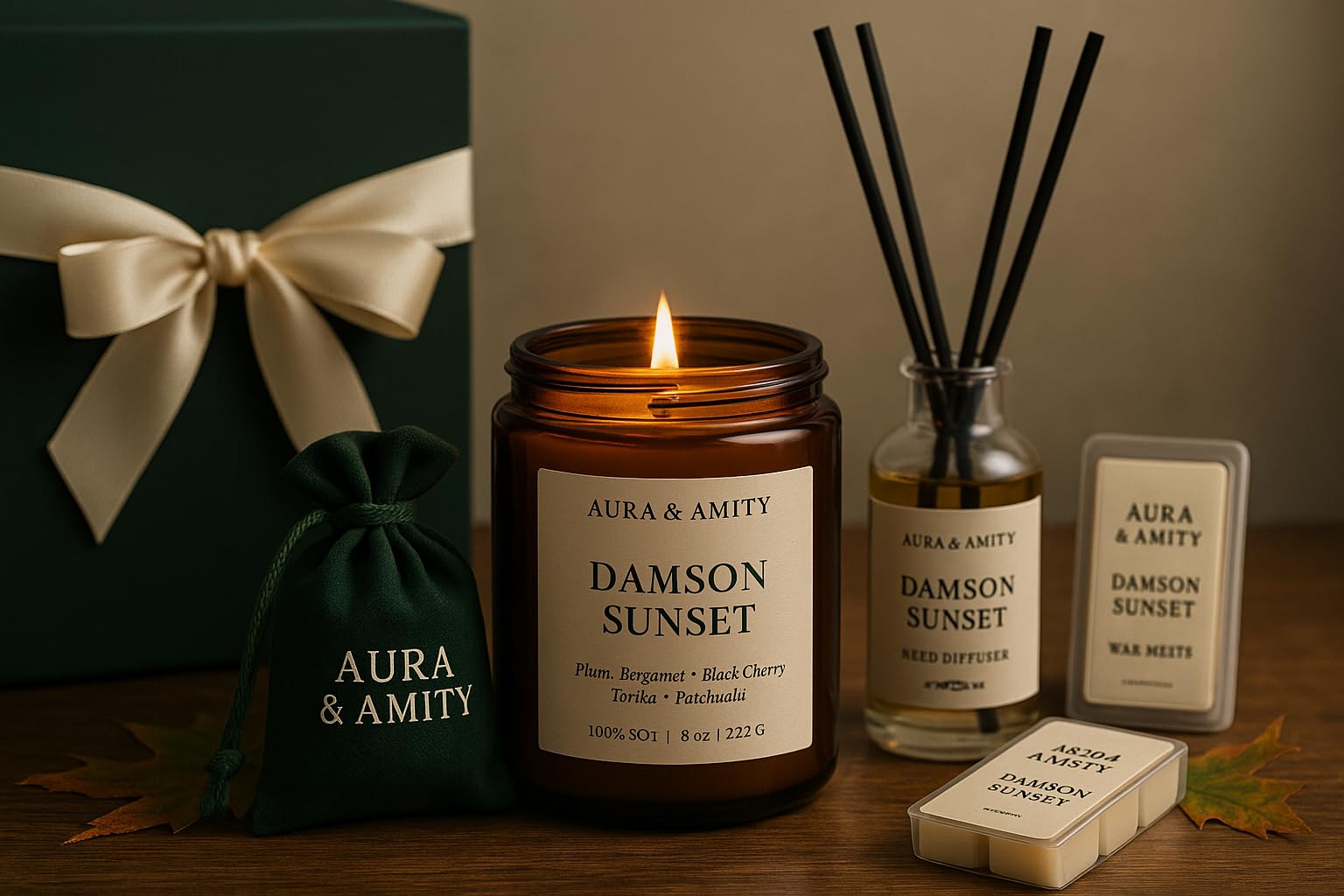 Aura & Amity Coco Madame Holiday Gift Set – Limited Edition Luxury Home Fragrance – 8 oz Soy Candle, 4 fl oz Room Spray, Wax Melts & Scented Bag – Handcrafted in The USA