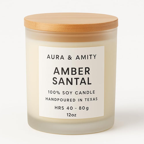 Aura & Amity Amber Santal Soy Candle | Hand-Poured Decorative Candle for Home Décor | 8 oz | Made in USA