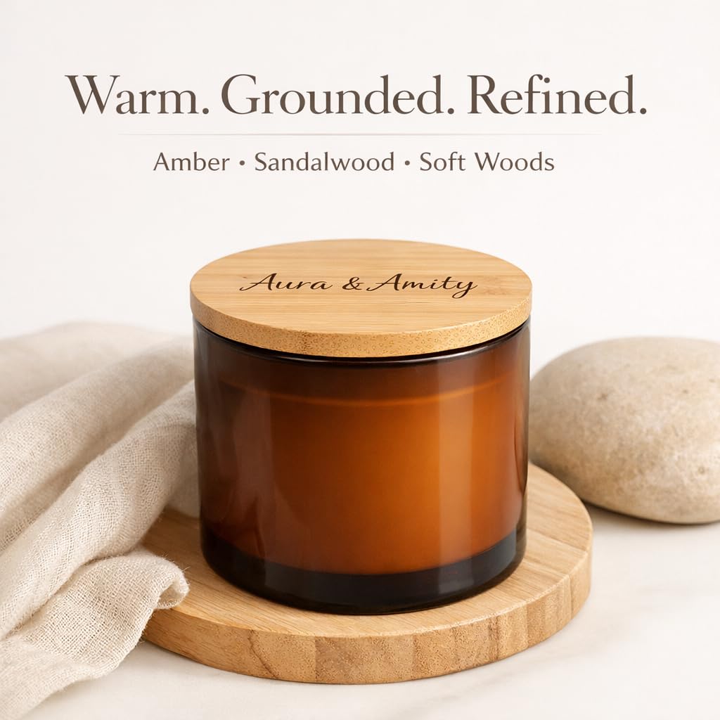 Aura & Amity Amber Santal Soy Candle | Hand-Poured Decorative Candle for Home Décor | 8 oz | Made in USA