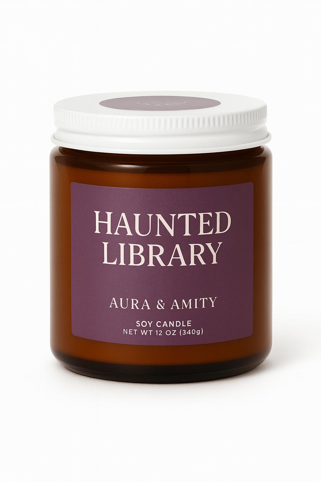 Aura & Amity Haunted Library Soy Candle – Plum, Peaches, Violet & Patchouli – Hand-Poured in Texas