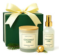 Aura & Amity Coconut Lime Holiday Gift Set – Limited Edition Home Fragrance Box – 12 oz Soy Candle & 4 oz Room Spray – Hand-Poured in The USA – Fresh Coconut & Zesty Lime Aroma - Perfect Holiday Gift