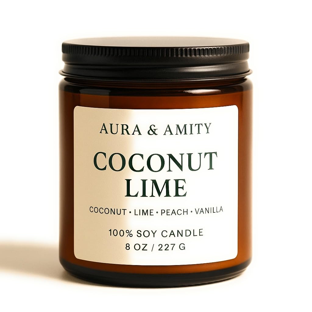 Aura & Amity Coconut Lime Soy Candle | Hand-Poured Decorative Candle for Home Décor | Made in USA