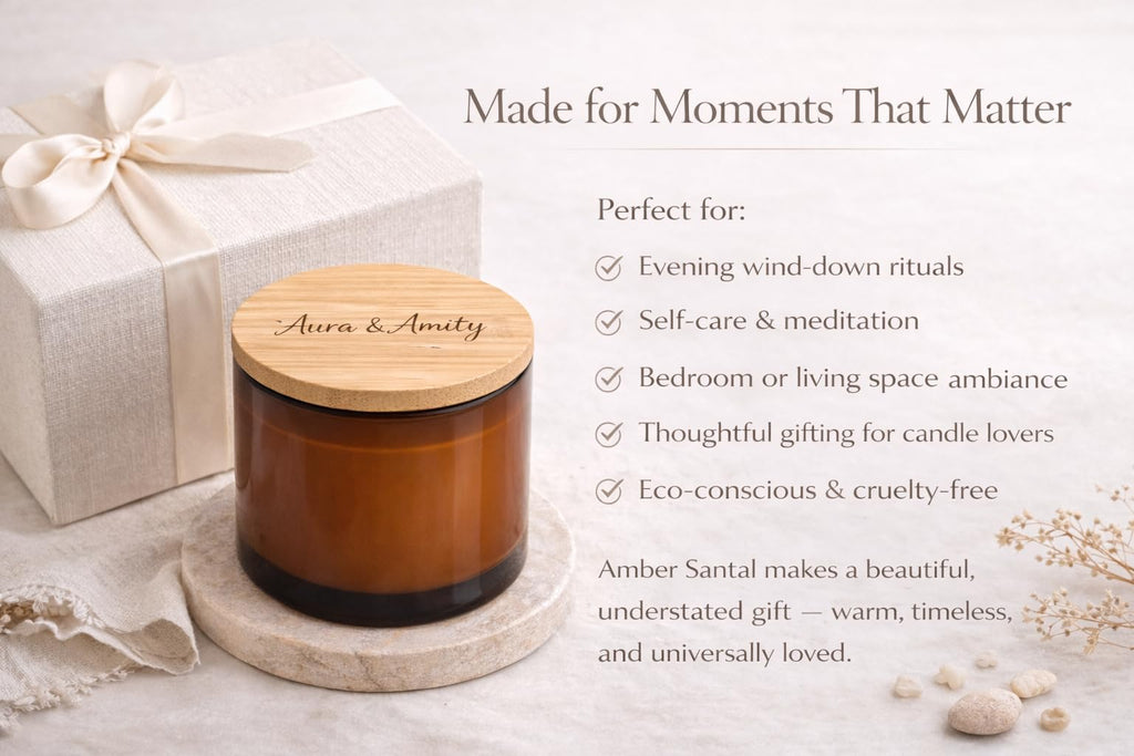 Aura & Amity Amber Santal Soy Candle | Hand-Poured Decorative Candle for Home Décor | 8 oz | Made in USA