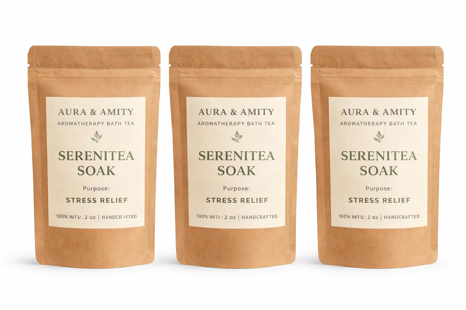 Aura & Amity™ SereniTea Soak Stress Relief Bath Tea – 3 Pack Aromatherapy Bath Soak with Botanical Herbs & Essential Oils – Relaxing Spa Bath for Calm & Self Care – Handmade in USA