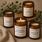 Aura & Amity Cannabis & Cashmere Soy Candle – 8 oz Hand-Poured Luxury Candle | Herbal Cannabis, Soft Cashmere & Musk Scent | Long Burn Eco-Friendly Amber Jar, Handmade in Texas