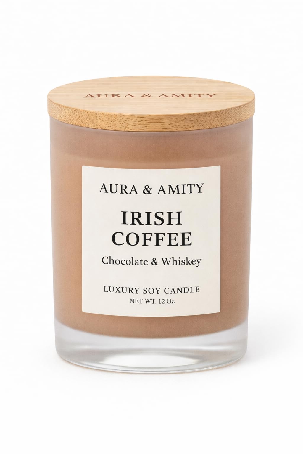 Aura & Amity Irish Coffee Luxury Soy Candle | Hand Poured Soy 100% Wax in USA | Highly Scented, Chocolate & Whiskey Aroma | Long Lasting, Clean Burning Artisan Candle | Foodie Gift, Coffee Scented