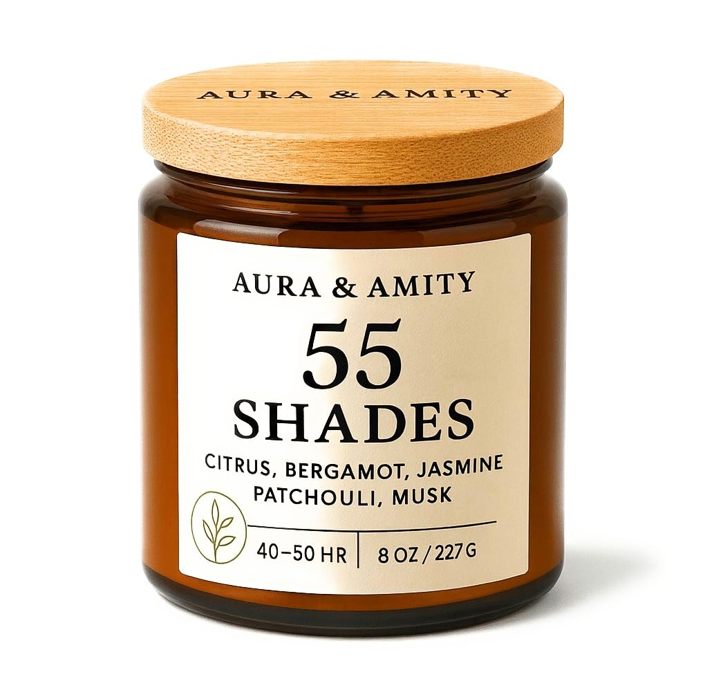 Aura & Amity 55 Shades Soy Candle | 8 oz Hand-Poured Decorative Candle for Home Décor | Made in USA