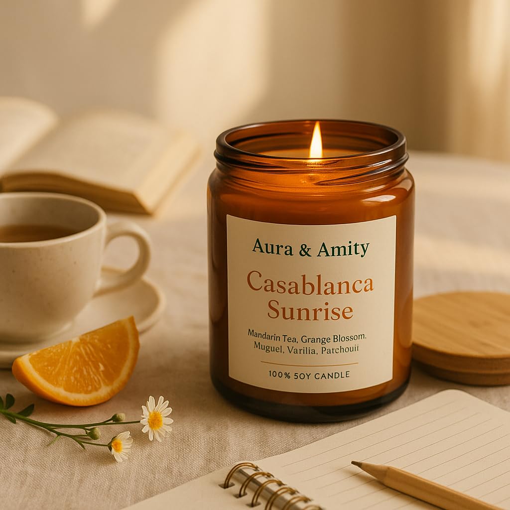 Aura & Amity Casablanca Sunrise Soy Candle | Hand-Poured Decorative Candle for Home Décor | Made in USA