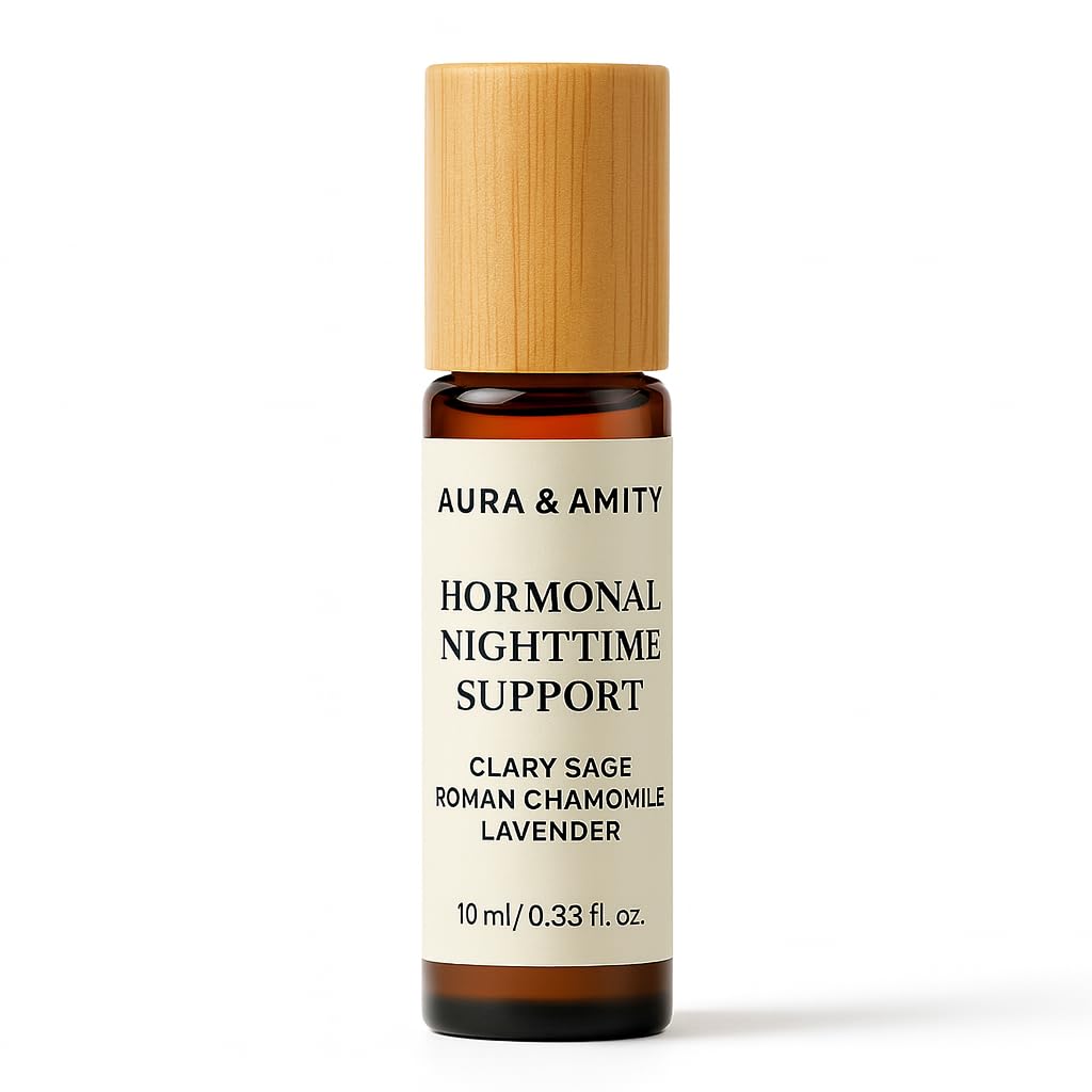 Aura & Amity Hormonal Nighttime Support Roller Blend – 10ml Essential Oil Roll-On for Sleep, Calm & Balance |Menopause Support | Natural Aromatherapy for Women