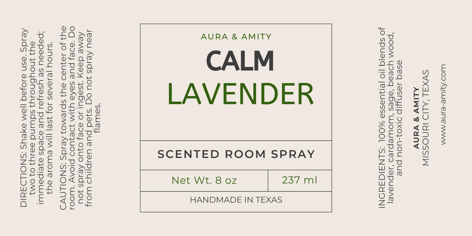 Aura & Amity Calm Lavender Room and Linen Spray, 8 Fl Oz, Amber Glass Bottle