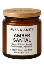Aura & Amity Amber Santal Soy Candle | Hand-Poured Decorative Candle for Home Décor | 8 oz | Made in USA