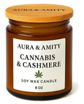 Aura & Amity Cannabis & Cashmere Soy Candle – 8 oz Hand-Poured Luxury Candle | Herbal Cannabis, Soft Cashmere & Musk Scent | Long Burn Eco-Friendly Amber Jar, Handmade in Texas