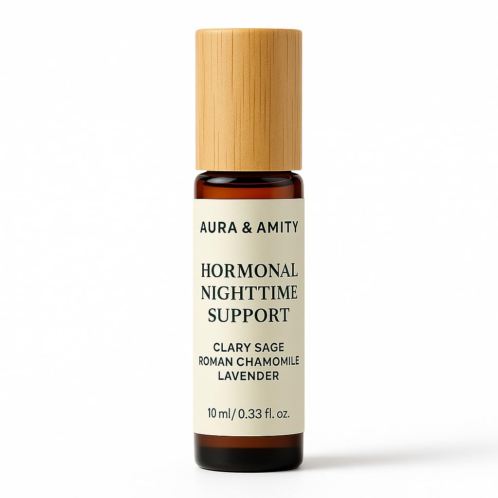 Aura & Amity Hormonal Nighttime Support Roller Blend – 10ml Essential Oil Roll-On for Sleep, Calm & Balance |Menopause Support | Natural Aromatherapy for Women