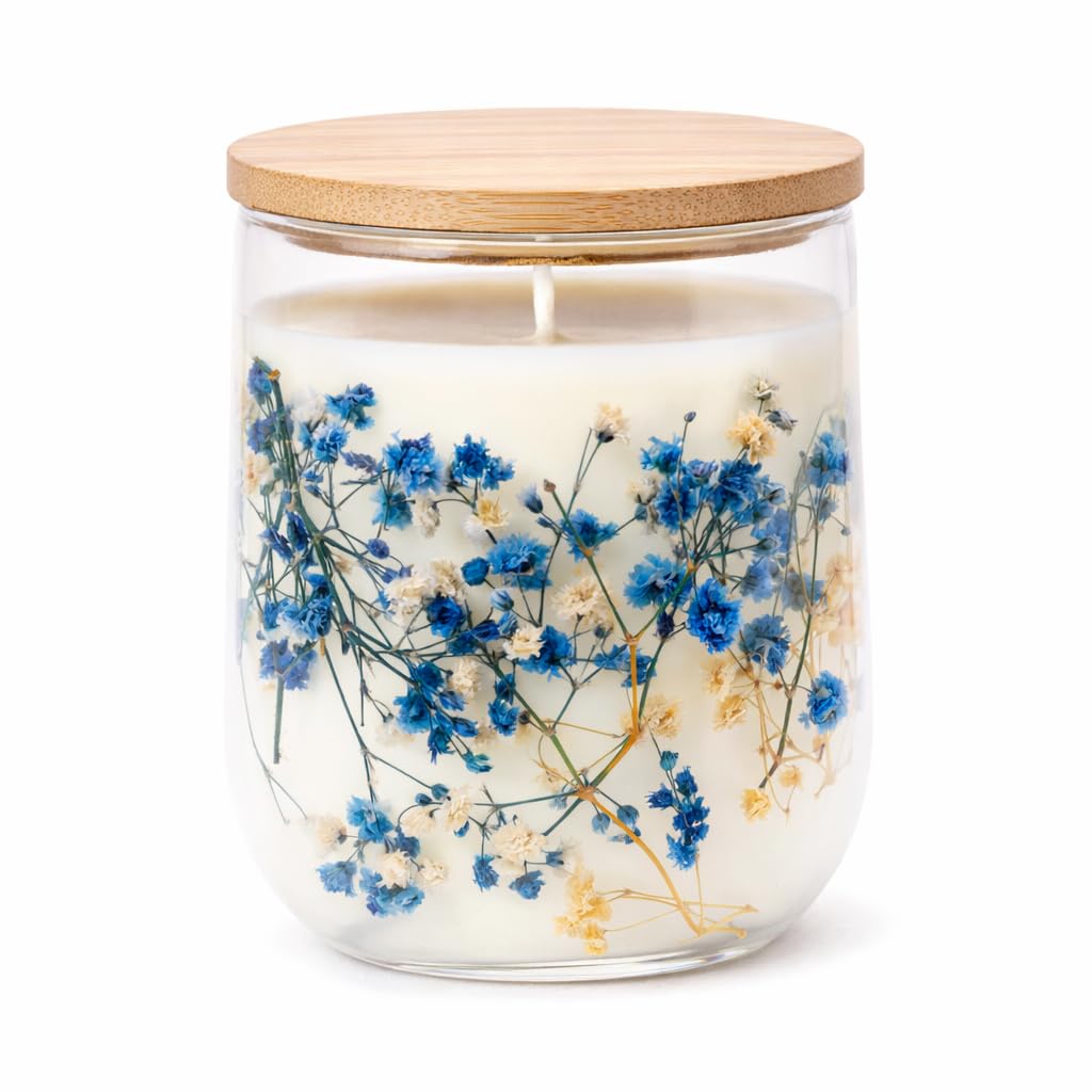 Aura & Amity Pearl & Driftwood Soy Candle, 7 oz | Clear Botanical Glass Jar + Bamboo Lid | Fresh Coconut, Bergamot, Jasmine + Amber & Vanilla | Hand-Poured | ~40 Hour Burn