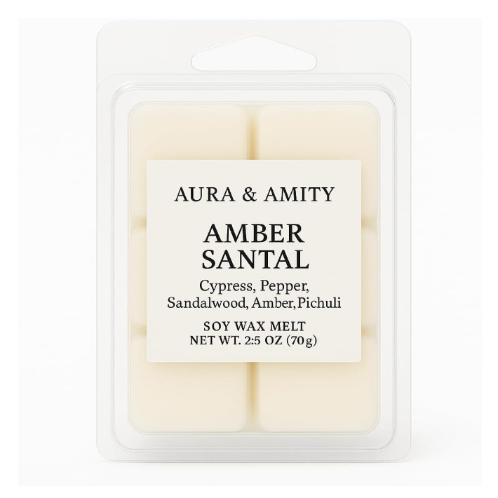 Amber Santal Scented Soy Wax Melts – Hand-Poured in Texas | Phthalate-Free, Natural Home Fragrance Cubes for Warmers