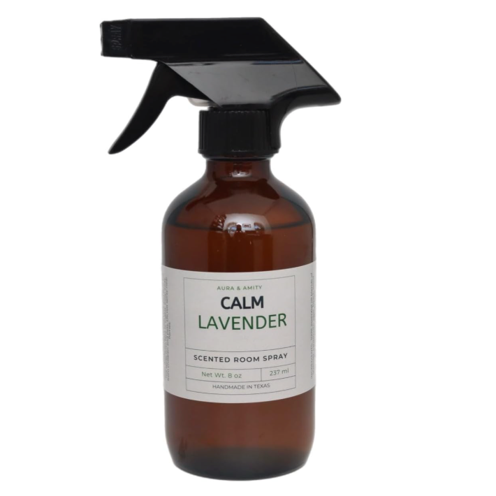 Aura & Amity Calm Lavender Room & Linen Spray – Handmade Luxury Home & Fabric Fragrance Mist, Long-Lasting Eco-Friendly Amber Bottle
