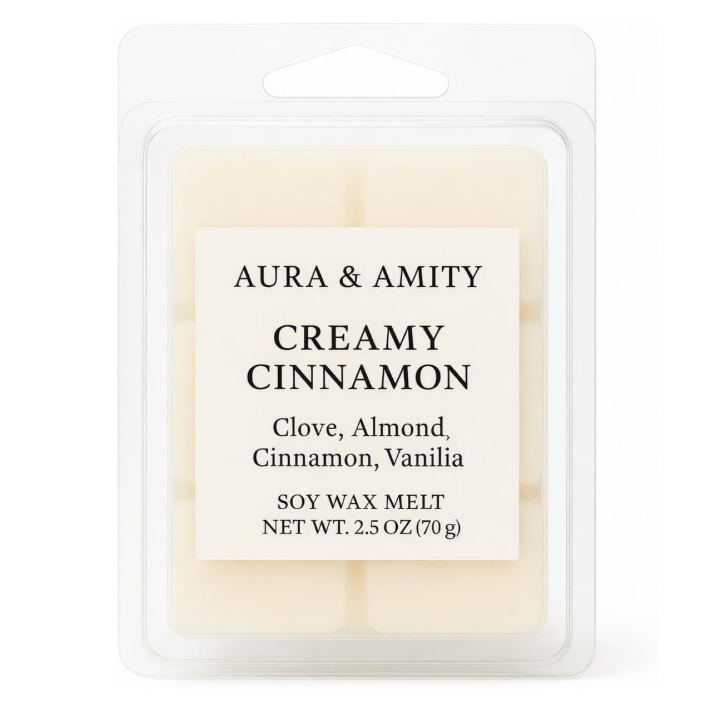 Aura & Amity Creamy Cinnamon Soy Wax Melts – Handcrafted Wax Cubes for Warmers, Long-Lasting Eco-Friendly Home Fragrance