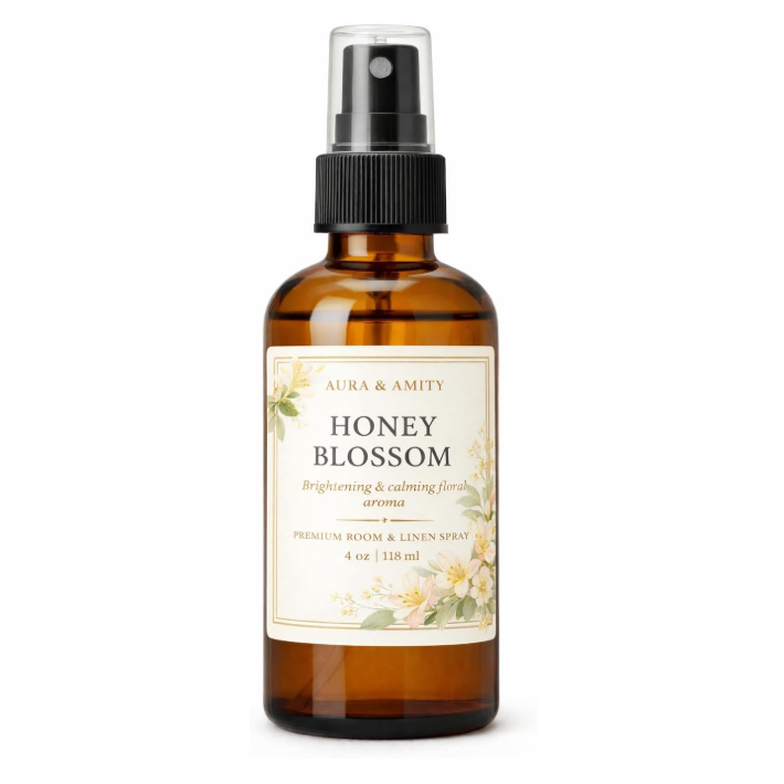 Aura & Amity Honey Blossom Room & Linen Spray – Handmade Luxury Home & Fabric Fragrance Mist, Long-Lasting, Made in USA