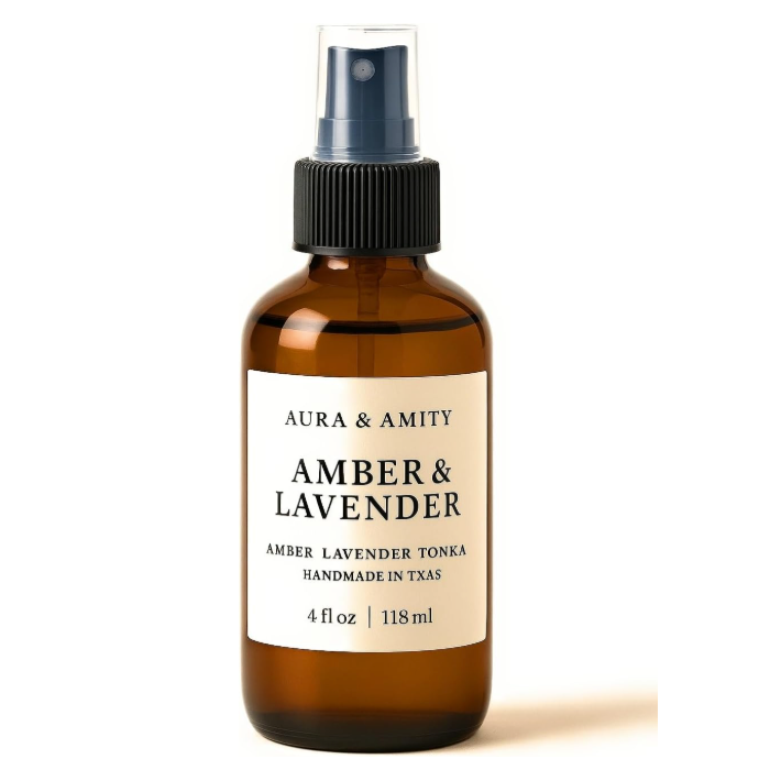 Aura & Amity Luxury Room & Linen Spray – Handmade Amber Lavender Fabric & Home Fragrance Mist, Long-Lasting Eco-Friendly Aromatherapy, Made in USA