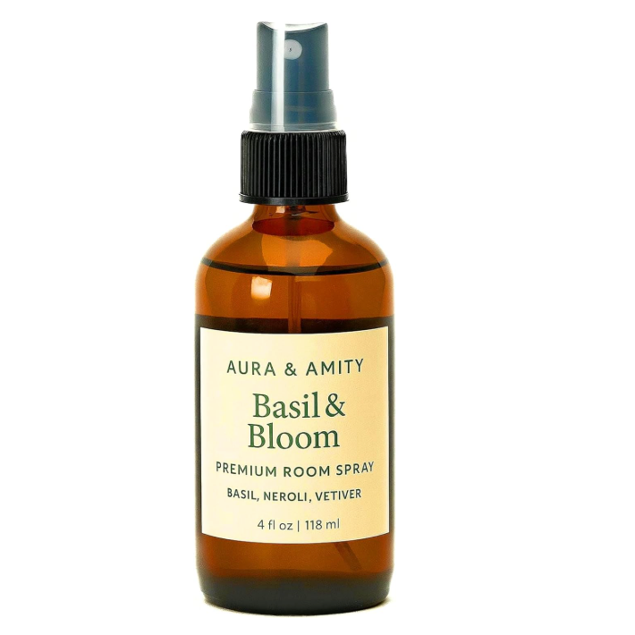 Aura & Amity Luxury Room & Linen Spray – Handmade Basil & Bloom Fabric and Home Fragrance Mist, Long-Lasting Eco-Friendly Aromatherapy, Made in USA