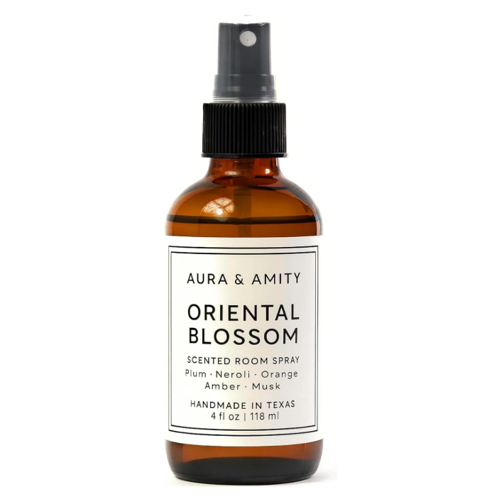 Aura & Amity Oriental Blossom Room & Linen Spray – Handmade Luxury Home & Fabric Fragrance Mist, Long-Lasting Eco-Friendly Amber Bottle