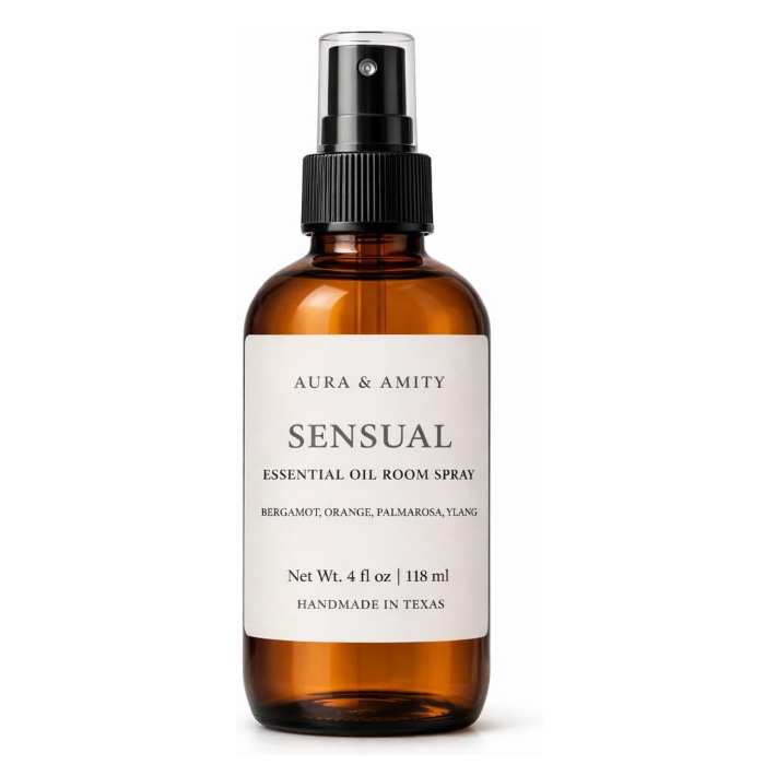 Aura & Amity Sensual Room & Linen Spray – Handmade Luxury Home & Fabric Fragrance Mist, Long-Lasting Eco-Friendly Amber Bottle