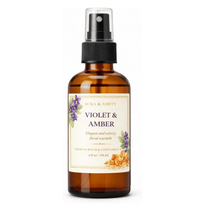 Aura & Amity Violet & Amber Room & Linen Spray – Handmade Luxury Home & Fabric Fragrance Mist, Long-Lasting, Made in USA