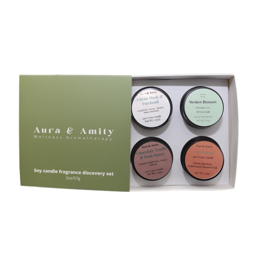Soy Candle Discovery Set IV – 4 Mini Aromatherapy Candles (2oz) | Hand-Poured Earthy Luxury Scent Collection