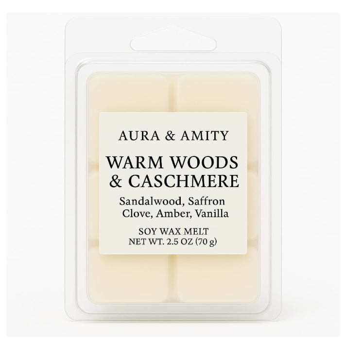 Warm Woods & Cashmere Scented Soy Wax Melts – Hand-Poured in Texas | Phthalate-Free, Luxury Home Fragrance Cubes for Warmers