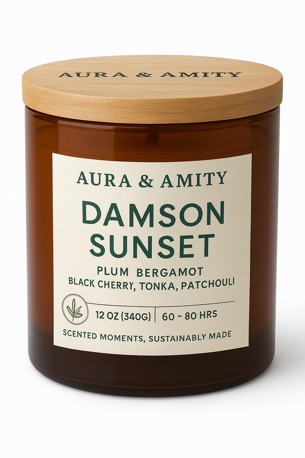 Aura & Amity Damson Sunset Soy Candle | 12 oz Hand-Poured Decorative Candle for Home Décor | Made in USA