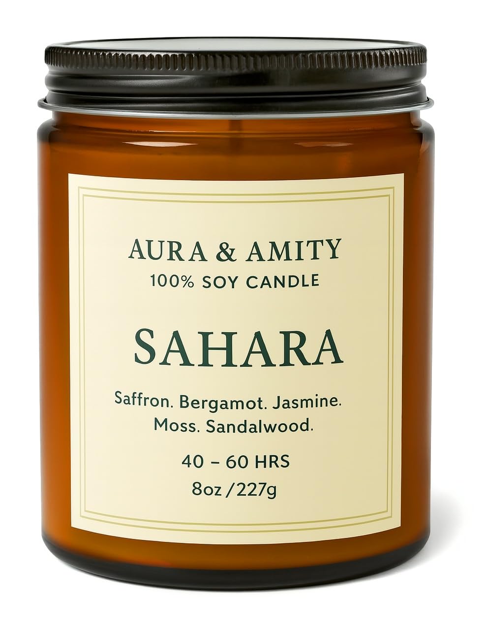 Aura & Amity Sahara Soy Candle | Hand-Poured Luxury Scented Candle with Sandalwood, Saffron & Jasmine Notes | Long-Lasting Clean-Burning Home Fragrance | Made in The USA