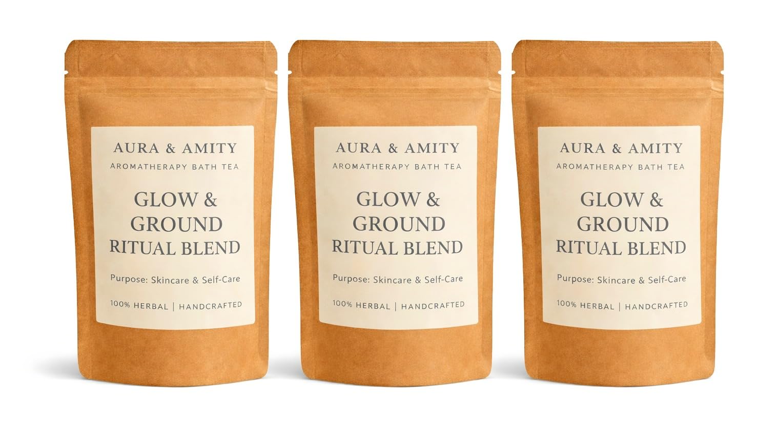 Aura & Amity Glow & Ground Ritual Blend Aromatherapy Bath Tea, 100% Herbal Handcrafted with Calendula, Oatmeal & Lavender, Skincare & Self-Care, 3 Pack