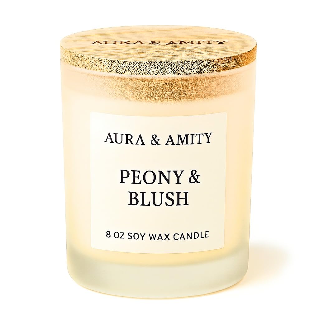 Aura & Amity Peony & Blush Luxury Soy Candle | Hand-Poured Floral Scented Candle with Peony, Apple & Rose Notes | Long-Lasting Clean-Burning Home Fragrance | Made in The USA