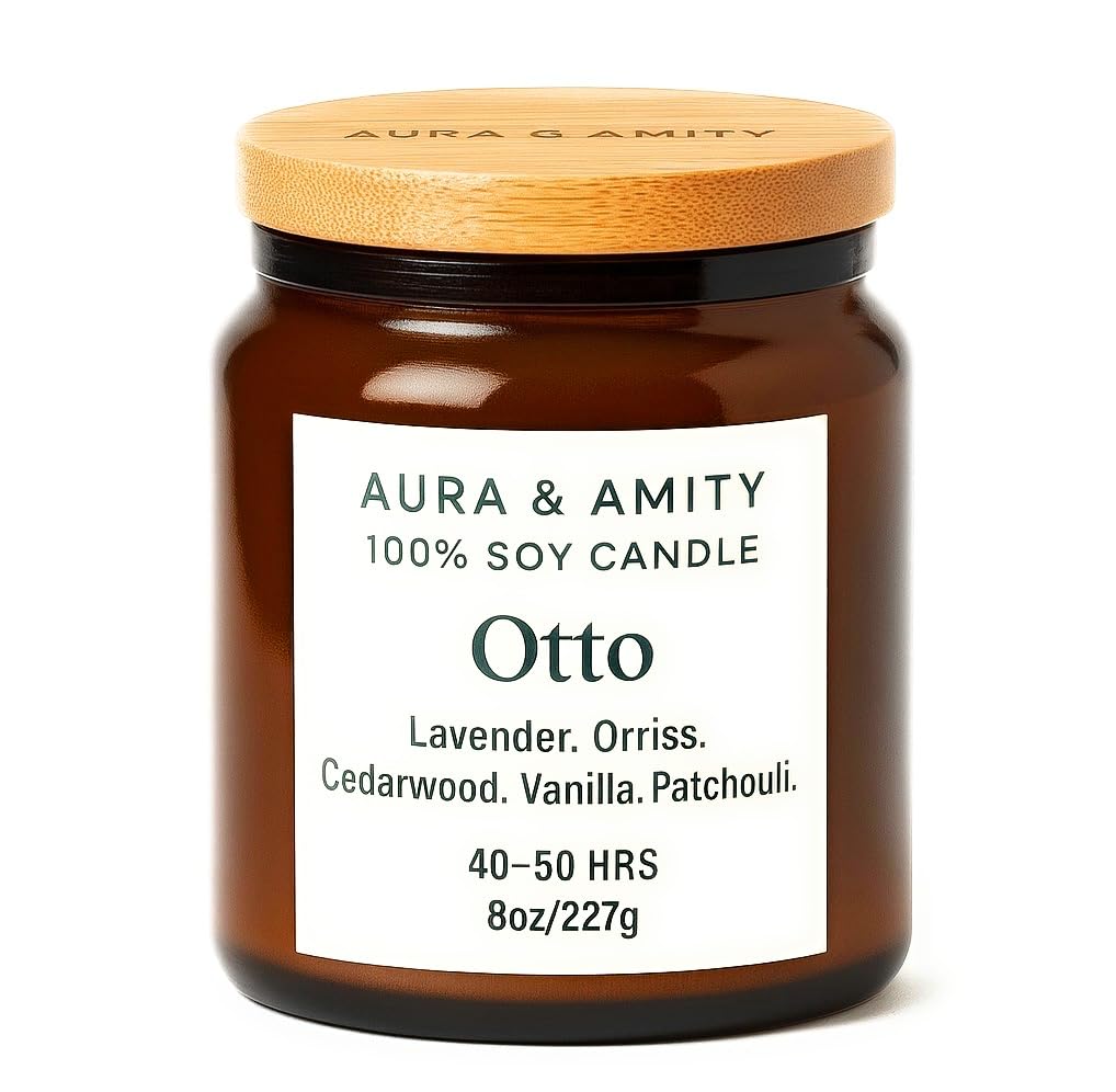 Aura & Amity Otto Luxury Soy Candle | Hand-Poured Scented Candle with Coffee, Lavender & Cedarwood Notes | 12 oz Long-Lasting Clean-Burning Home Fragrance | Handmade in The USA