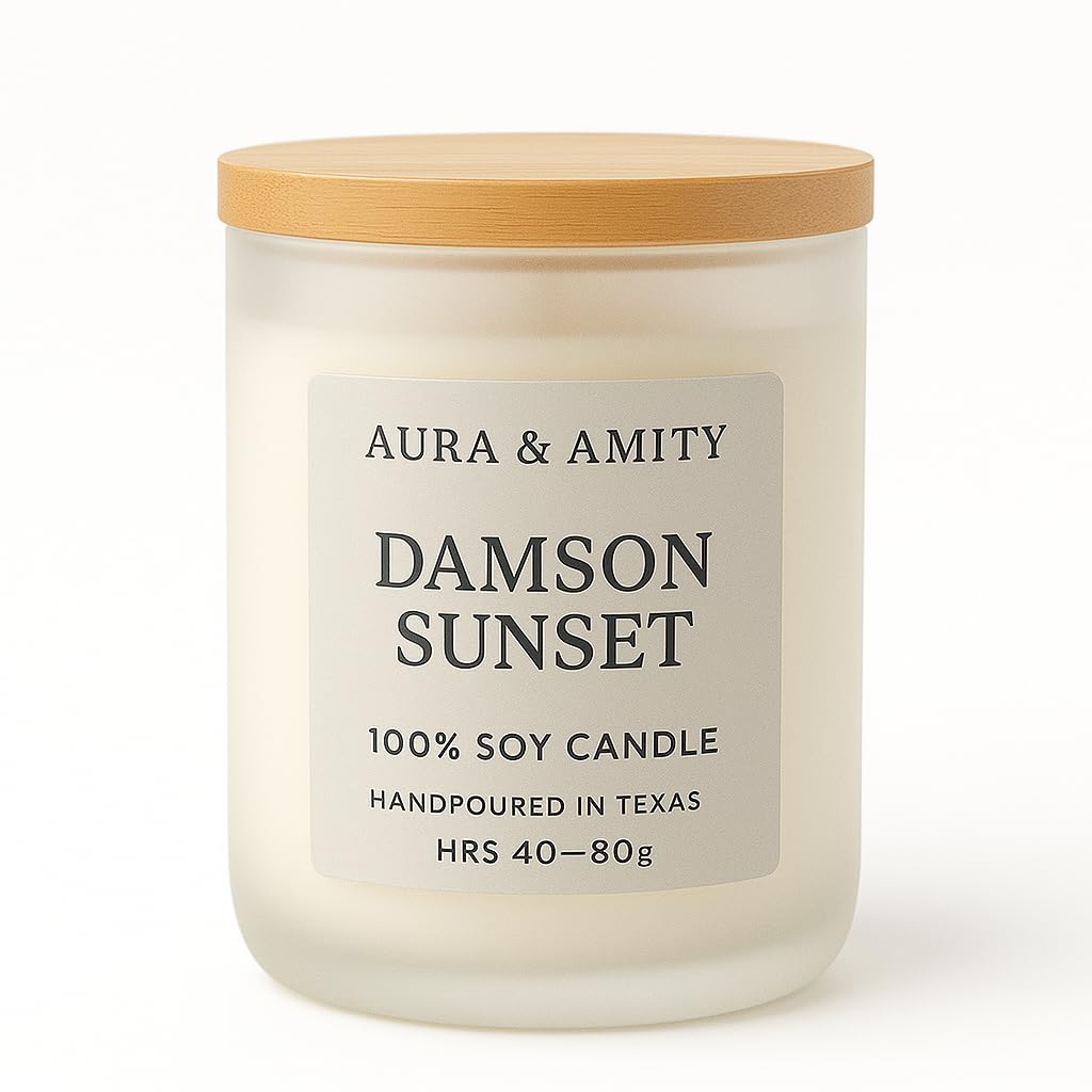 Aura & Amity Damson Sunset Soy Candle | 12 oz Hand-Poured Decorative Candle for Home Décor | Made in USA