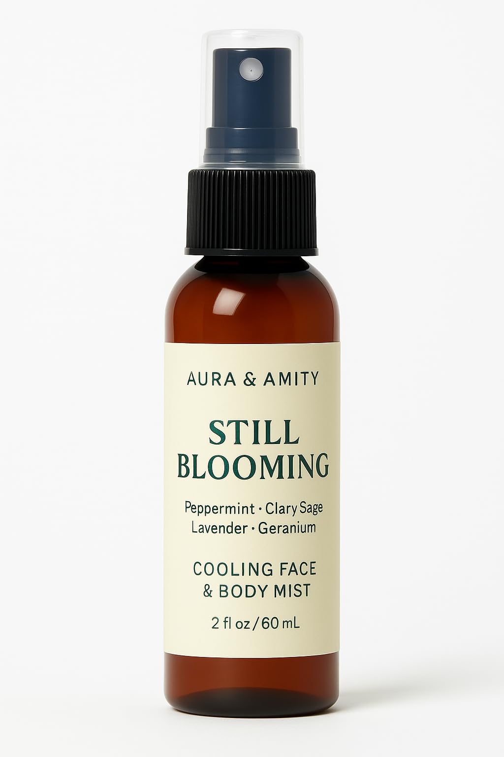 Aura & Amity Still Blooming Cooling Face & Body Mist, Natural Aromatherapy Blend with Peppermint, Clary Sage, Lavender, Geranium, 2 fl oz, Hot Flash Relief Spray