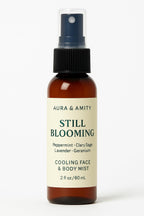 Aura & Amity Still Blooming Cooling Face & Body Mist, Natural Aromatherapy Blend with Peppermint, Clary Sage, Lavender, Geranium, 2 fl oz, Hot Flash Relief Spray