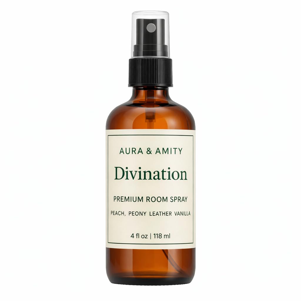 Aura & Amity Divination Premium Room Spray – Peach, Peony, Leather & Vanilla | Luxury Home Fragrance Mist | Long-Lasting, Handcrafted Room & Linen Spray