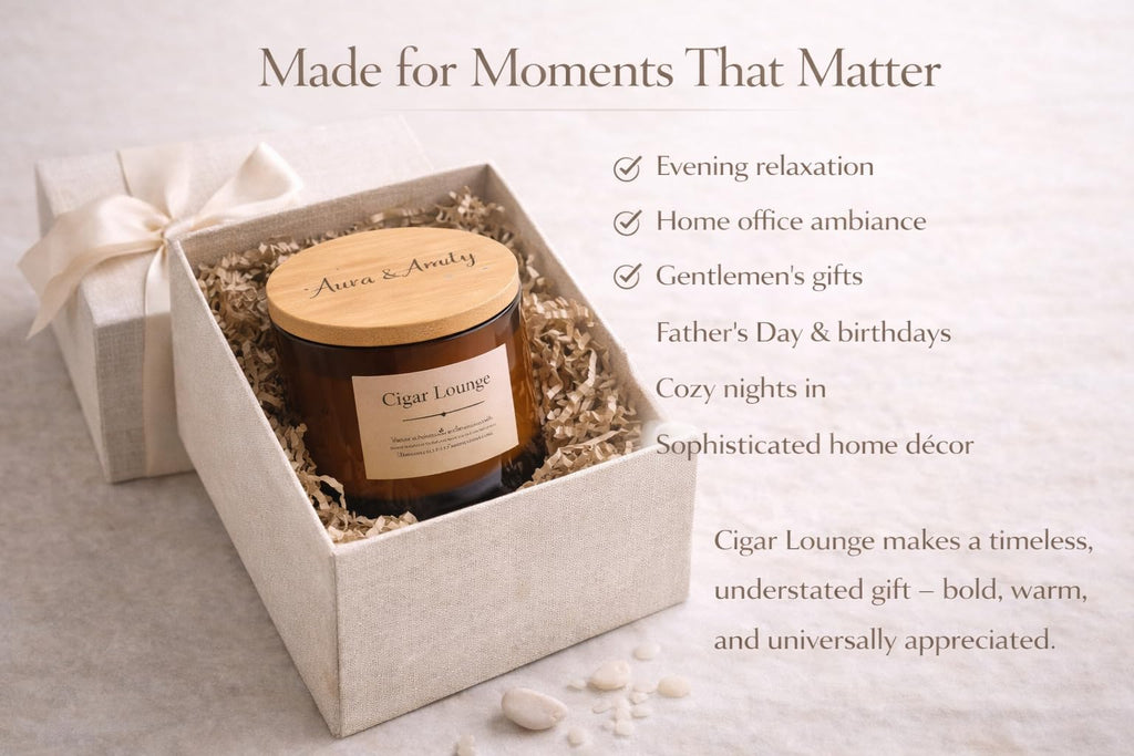 Aura & Amity Cigar Lounge Soy Candle | 8 oz Hand-Poured Luxury Scented Candle with Tobacco, Bergamot & Patchouli Notes | Long-Lasting Clean-Burning Home Fragrance | Made in The USA