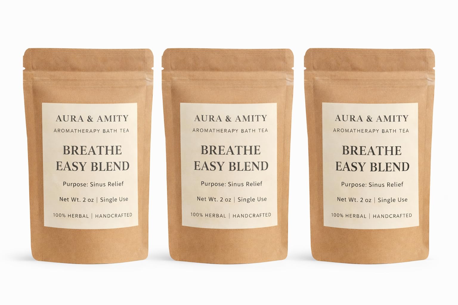 Aura & Amity™ Breathe Easy Blend Bath Tea – 3 Pack Aromatherapy Sinus Relief Soak – Herbal Steam Bath Sachets for Clear Breathing & Relaxation – Handmade Botanical Self Care Gift