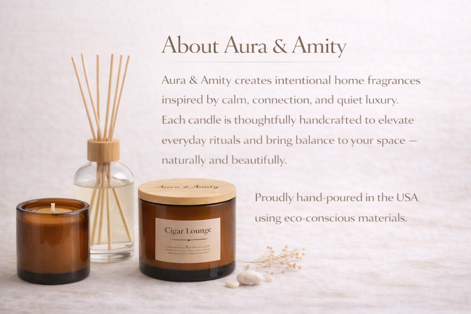 Aura & Amity Cigar Lounge Soy Candle | 8 oz Hand-Poured Luxury Scented Candle with Tobacco, Bergamot & Patchouli Notes | Long-Lasting Clean-Burning Home Fragrance | Made in The USA