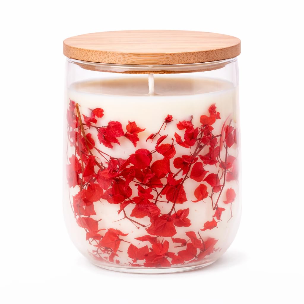 Aura & Amity Pearl & Driftwood Soy Candle, 7 oz | Clear Botanical Glass Jar + Bamboo Lid | Fresh Coconut, Bergamot, Jasmine + Amber & Vanilla | Hand-Poured | ~40 Hour Burn