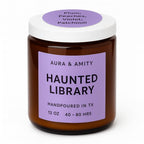 Aura & Amity Haunted Library Soy Candle – Plum, Peaches, Violet & Patchouli – Hand-Poured in Texas